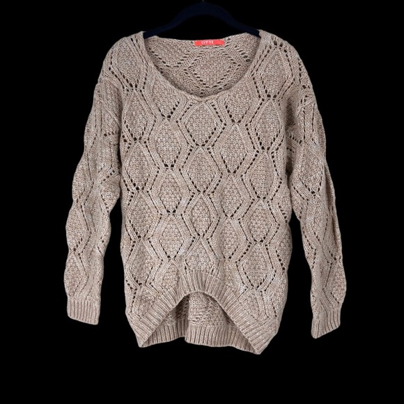 Soft Diamond Shaped Cable Knit Sweater w/Hi/Lo Banded Hem in Soft Peach SZ M/L - Picture 1 of 10